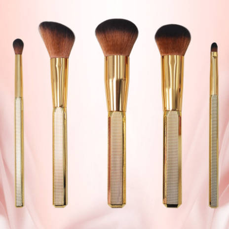 5pcs Promotional Makeup Brush Set with Golden Cosmetic Powder Blush for Beauty